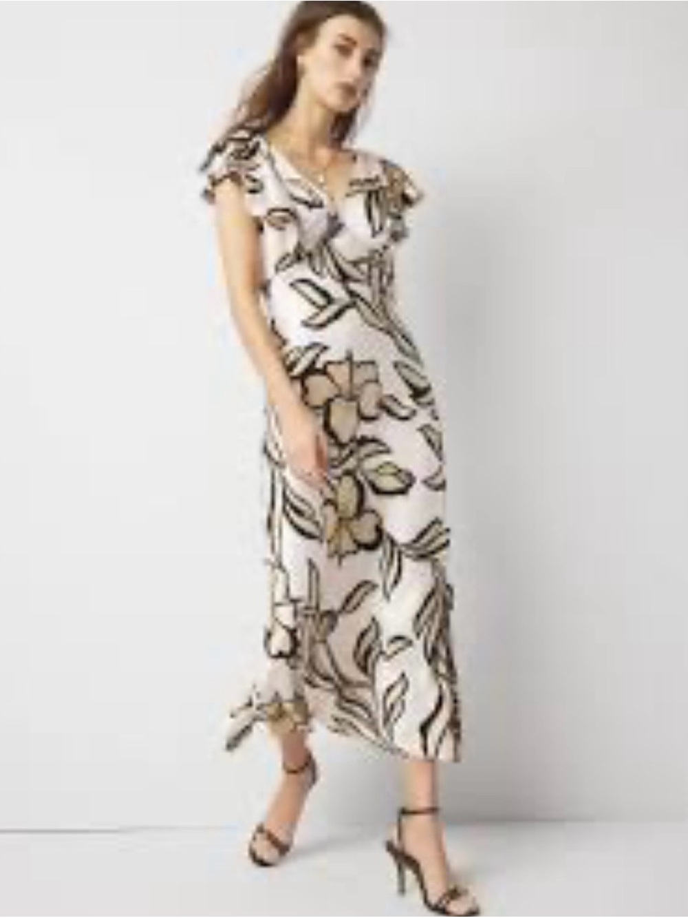 White House Black Market Cream Maxi Dress with Black and Tan Floral Print - Picture 3 of 12